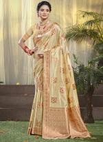 Silk Cream Festival Wear Weaving Saree